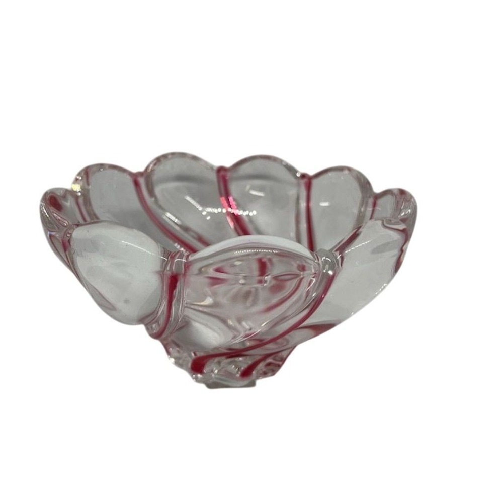 Vintage Mikasa Red‎ Swirl Glass Bowl with Ruffle Edge Holiday Decor